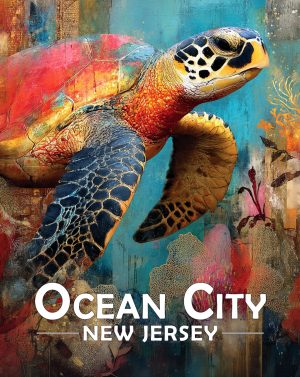 Ocean City, New Jersey  Souvenir Art Print - Full Moon Rising on the Coast