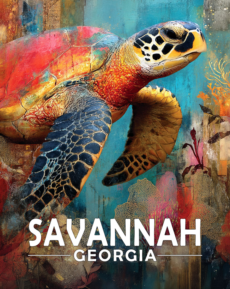 Savannah, Georgia Souvenir Art Print - Full Moon Rising on the Coast