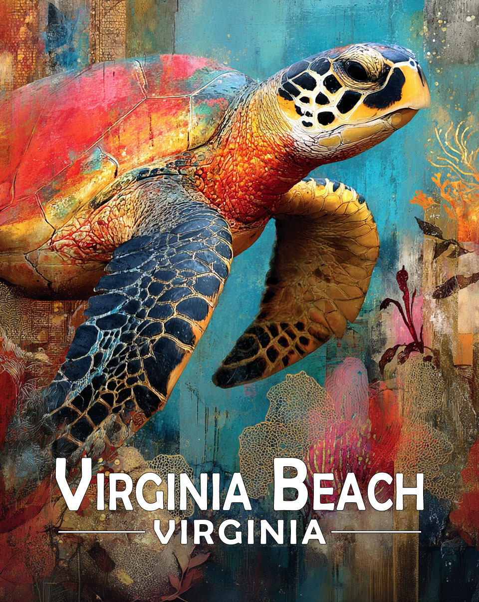 Virginia Beach, Virginia Souvenir Art Print - Full Moon Rising on the Coast