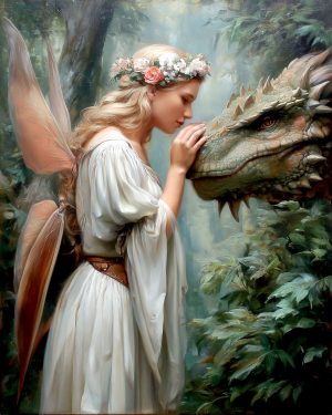 Consoling Her Pet Dragon - Fairy Art Print