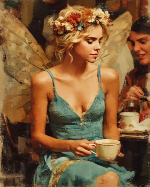 Coral Seabreeze Enjoying a Cup of Coffee - Faires Art Print