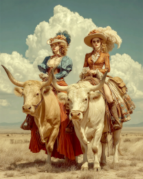 Riding Bulls - Vintage Cowgirl Art Print