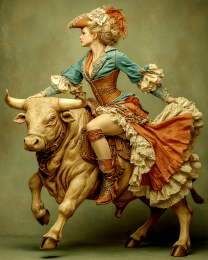 Cowgirl Riding a Bull - Vintage Cowgirl Art Print