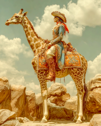 Cowgirl Riding a Giraffe - Vintage Cowgirl Art Print