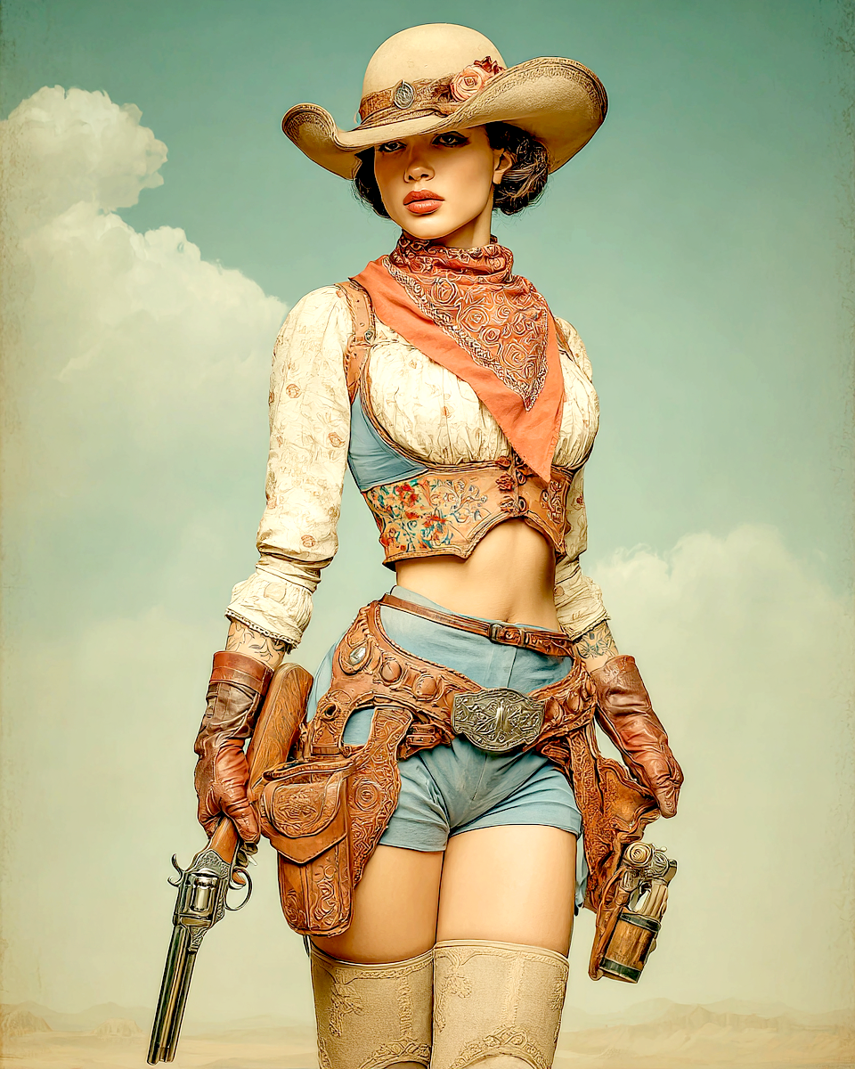 Cowgirl Pistolera - Vintage Cowgirl Art Print