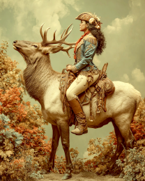 Jessica Rides an Elk - Vintage Style Cowgirl Art Print