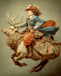 Riding an Elk - Vintage Style Cowgirl Art Print