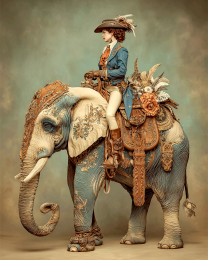 Rebecca Riding an Elephant - Vintage Style Cowgirl Art Print