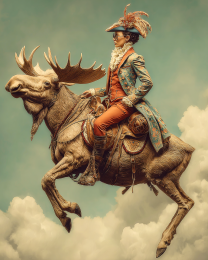 Bobbi Riding a Bull Moose - Vintage Style Cowgirl Art Print
