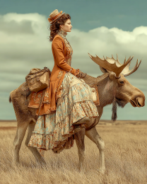 Melissa Riding a Moose - Vintage Style Cowgirl Art Print