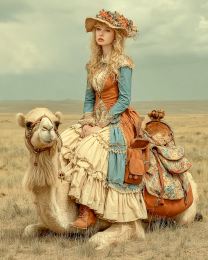 Melinda on a Stubborn Camel - Vintage Style Cowgirl Art Print