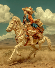 Rebecca Riding a Zebra - Vintage Style Cowgirl Art Print