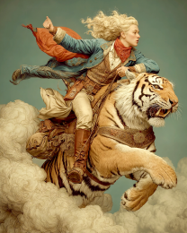 Lorraine Riding Her Tiger - Vintage Style Cowgirl Art Print