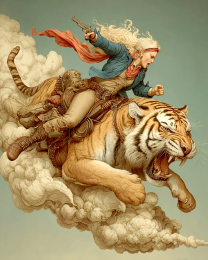 Ingrid Riding Her Tiger - Vintage Style Cowgirl Art Print