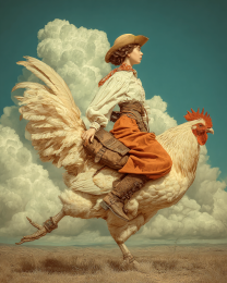 Rebecca Ridng a Chicken - Vintage Style Cowgirl Art Print