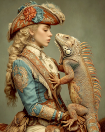 Jennifer with Her Bearded Dragon - Vintage Style Cowgirl Art Print