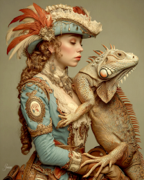 Jennifer Holding Her Bearded Dragon - Vintage Style Cowgirl Art Print