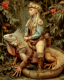 Young Jennifer on Her Bearded Dragon - Vintage Style Cowgirl Art Print