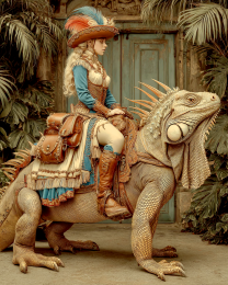 Jennifer Posing with Her Bearded Dragon- Vintage Style Cowgirl Art Print