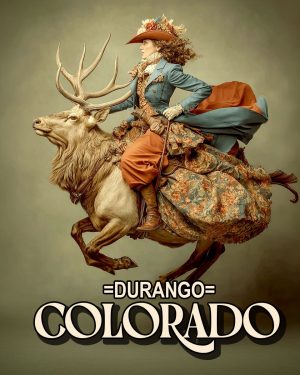 Cowgirl Riding an Elk -  Durango Souvenir Art Print