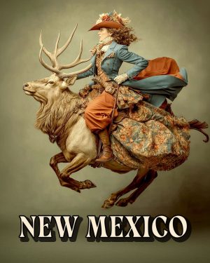 Cowgirl Riding an Elk -  New Mexico Souvenir Art Print