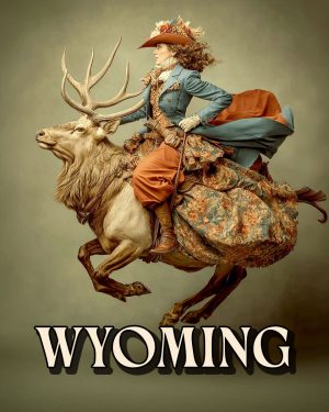 Cowgirl Riding an Elk -  Wyoming Souvenir Art Print