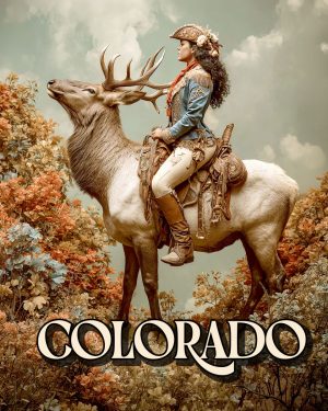 Cowgirl and Elk - Colorado Souvenir Art Print
