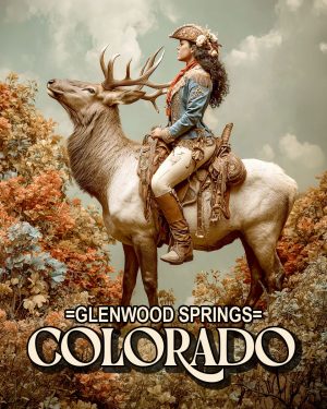 Cowgirl and Elk -  Glenwood Springs Souvenir Art Print