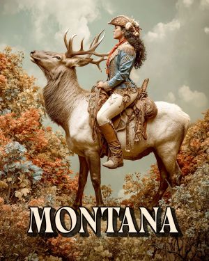 Cowgirl and Elk -  Montana Souvenir Art Print
