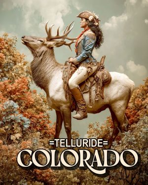 Cowgirl and Elk -  Telluride Souvenir Art Print