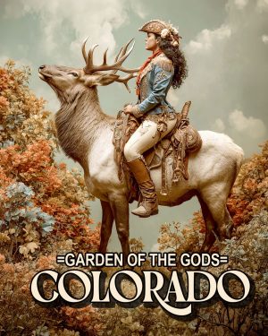 Cowgirl and Elk - Garden of the Gods Souvenir Art Print
