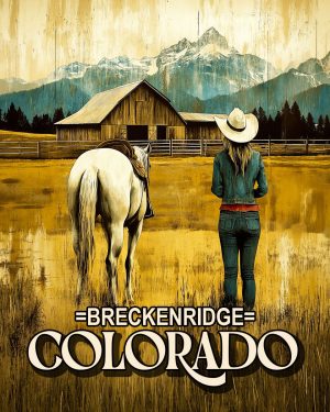 Cowgirl and Her Horse by the Barn - Breckenridge, Colorado Souvenir Art Print