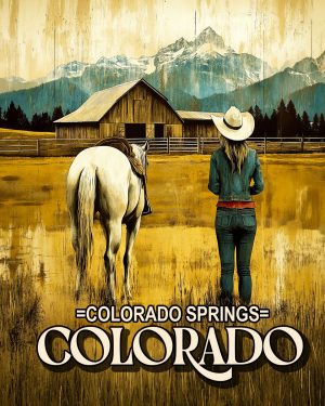 Cowgirl and Her Horse by the Barn - Colorado Springs Souvenir Art Print