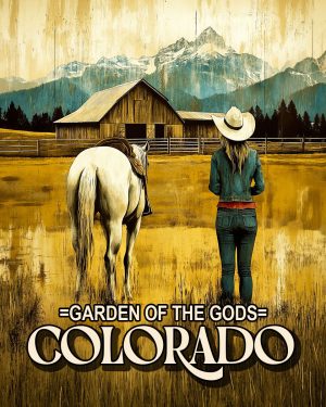 Cowgirl and Her Horse by the Barn - Garden of the Gods Souvenir Art Print