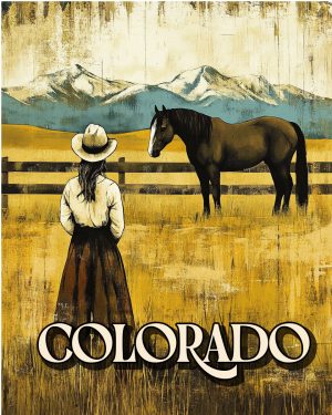 Cowgirl and Her Horse - Colorado Souvenir Art Print