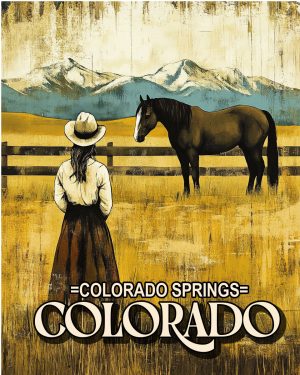 Cowgirl and Her Horse - Colorado Springs Souvenir Art Print