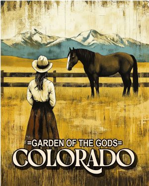 Cowgirl and Her Horse - Garden of the Gods Souvenir Art Print