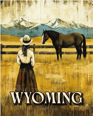 Cowgirl and Her Horse -  Wyoming Souvenir Art Print