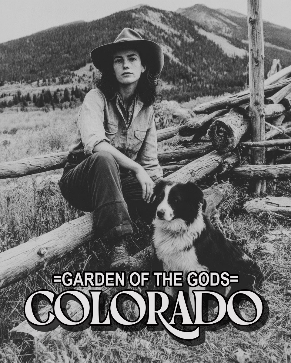 Cowgirl with Her Border Collie - Garden of the Gods Souvenir Art Print