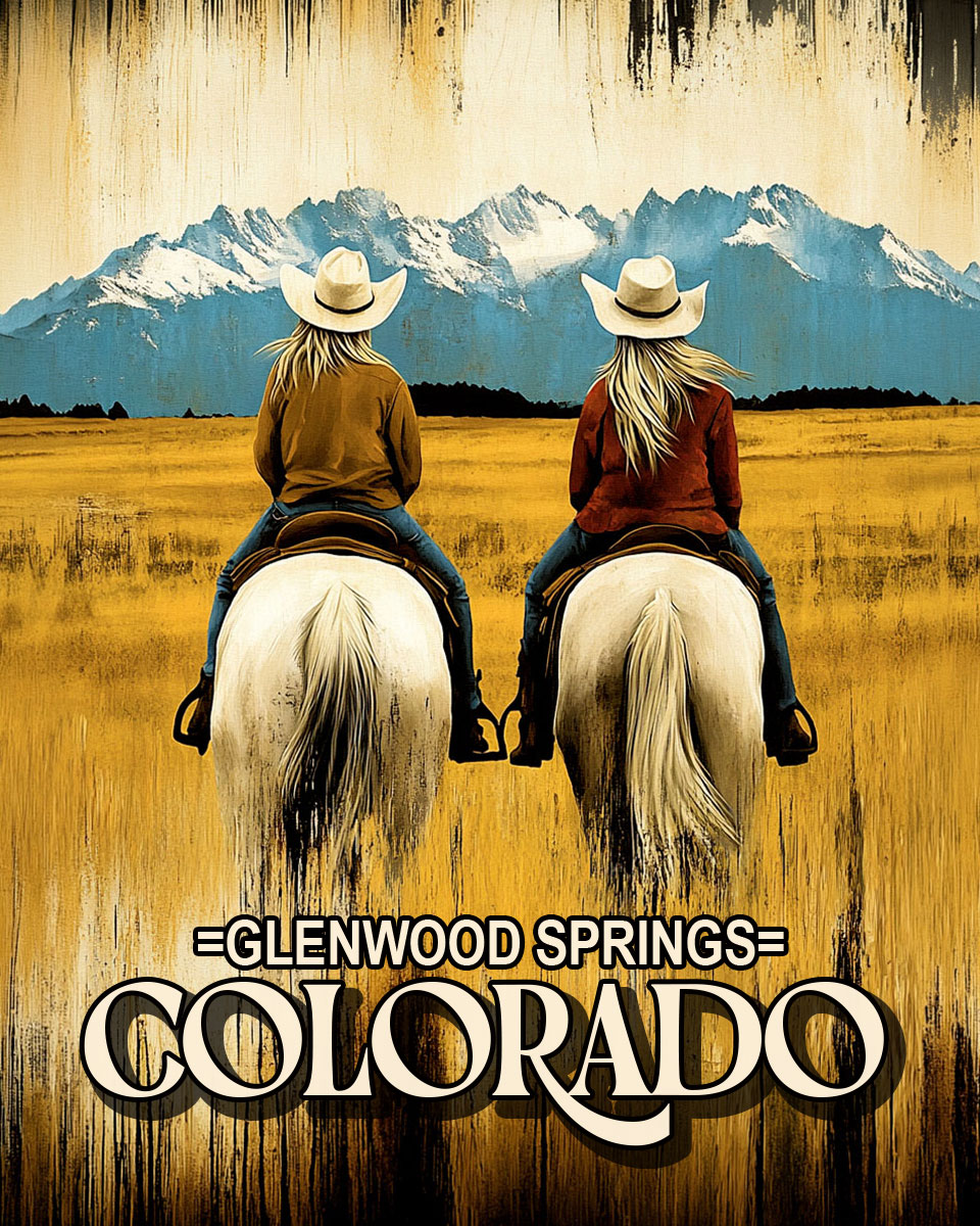 Cowgirls Riding in the High Country - Glenwood Springs Souvenir Art Print