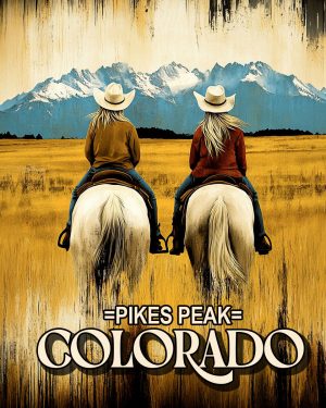 Cowgirls Riding in the High Country -  Pikes Peak Souvenir Art Print