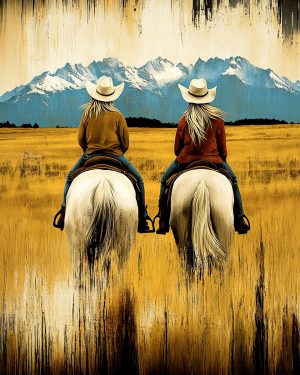 Cowgirls Riding in the High Country - Garden of the Gods Souvenir Art Print