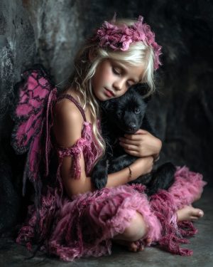 Cuddling a Bear Cub - Fairy Art Print