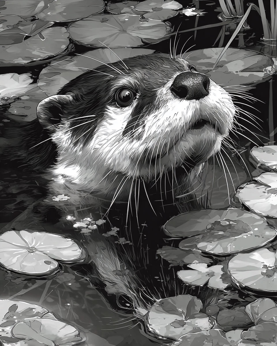 Curious Otter - Black and White Wildlife Art Print