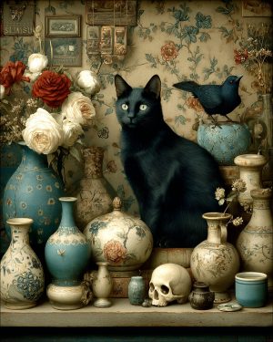 Dark Academia Vintage Cat Witch Still-Life