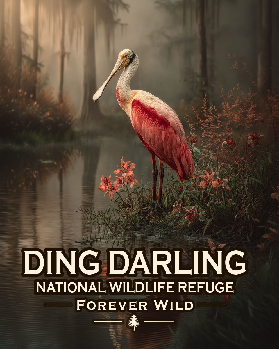 Ding Darling National Wildlife Refuge, Florida - Forever Wild - Souvenir Roseate Spoonbill Art Print