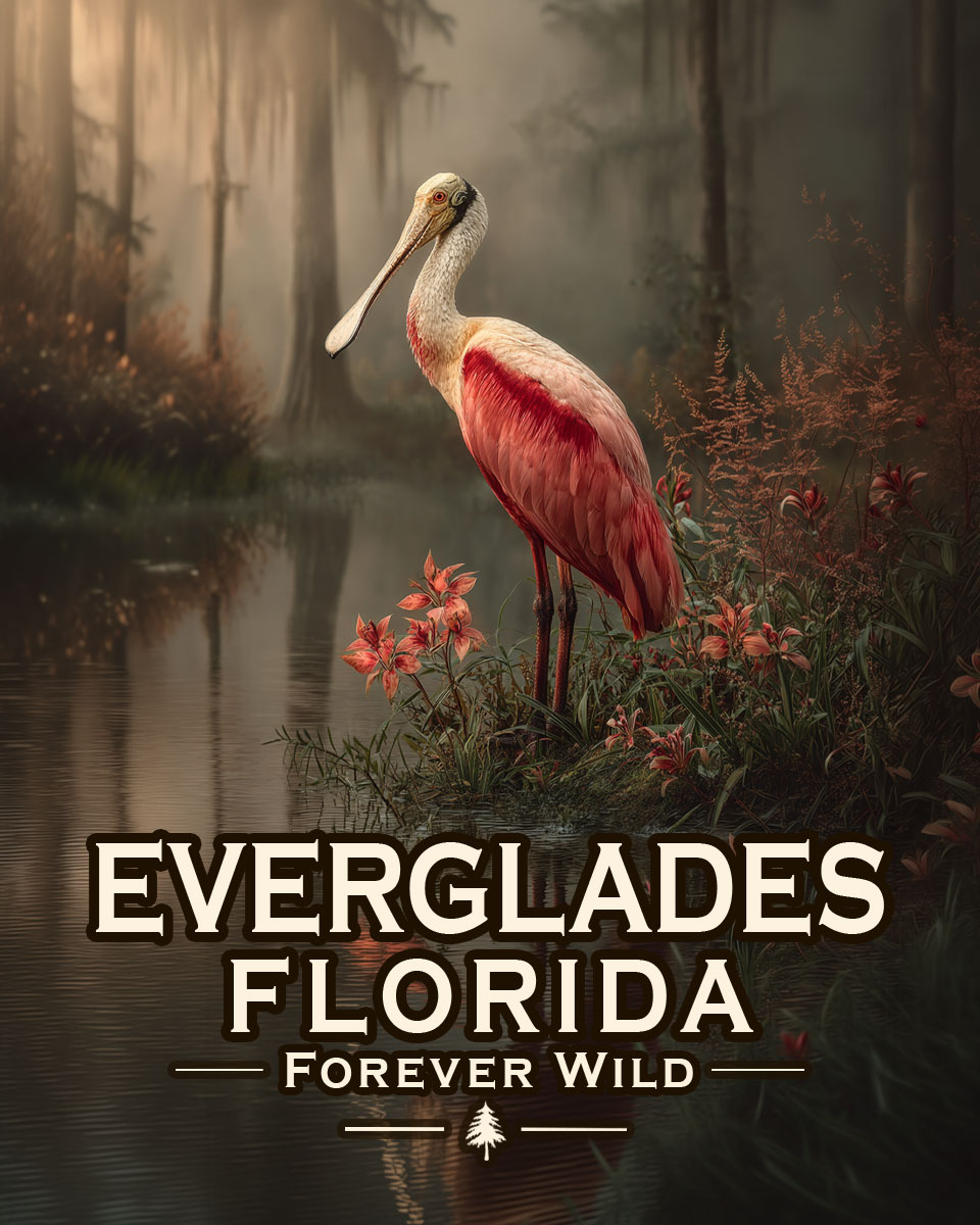 Everglades, Florida - Forever Wild - Souvenir Roseate Spoonbill Art Print
