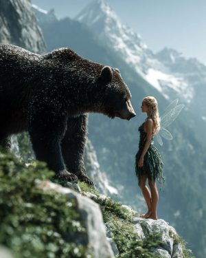 Fairie Meets Her Bear Friend - Faires Art Print