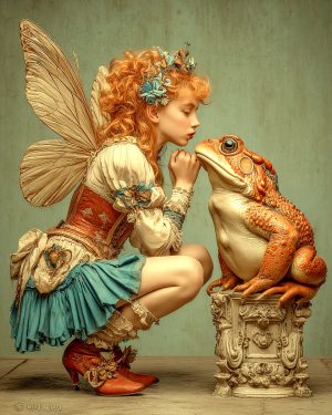 Fairy Begging Her Toad to Turn in to a Prince - Faires Art Print