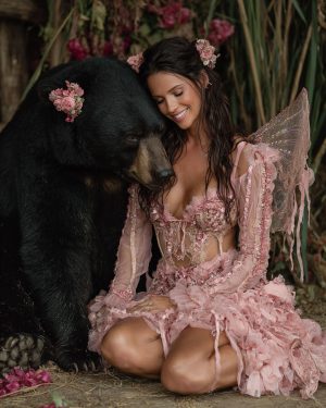 Fairy with Black Bear Friend - Faires Art Print